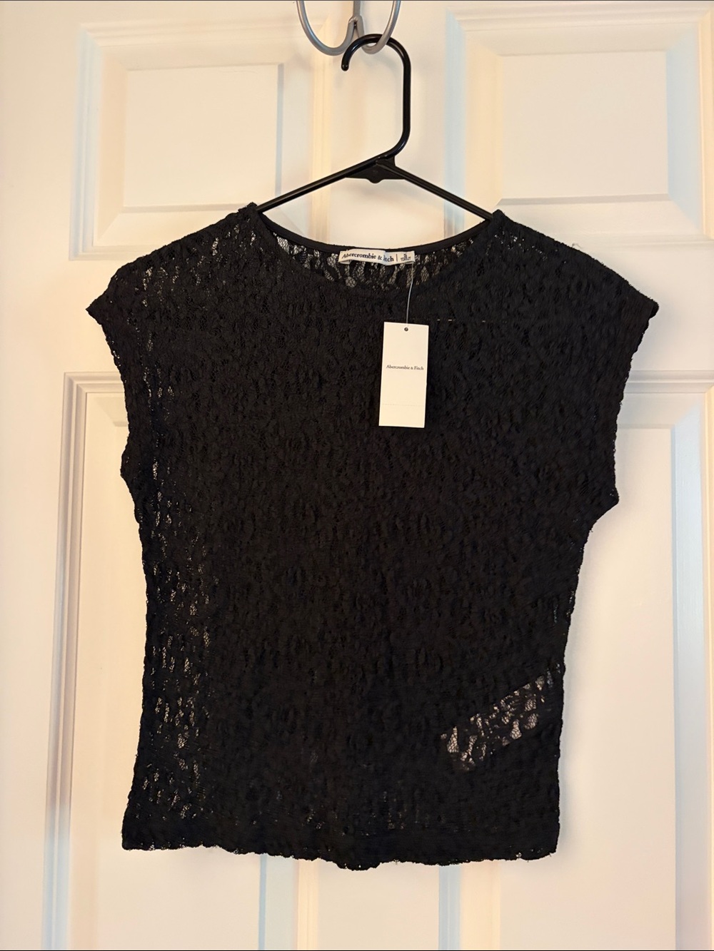 Abercrombie & Fitch Black Lace Short Sleeve Overlay Top